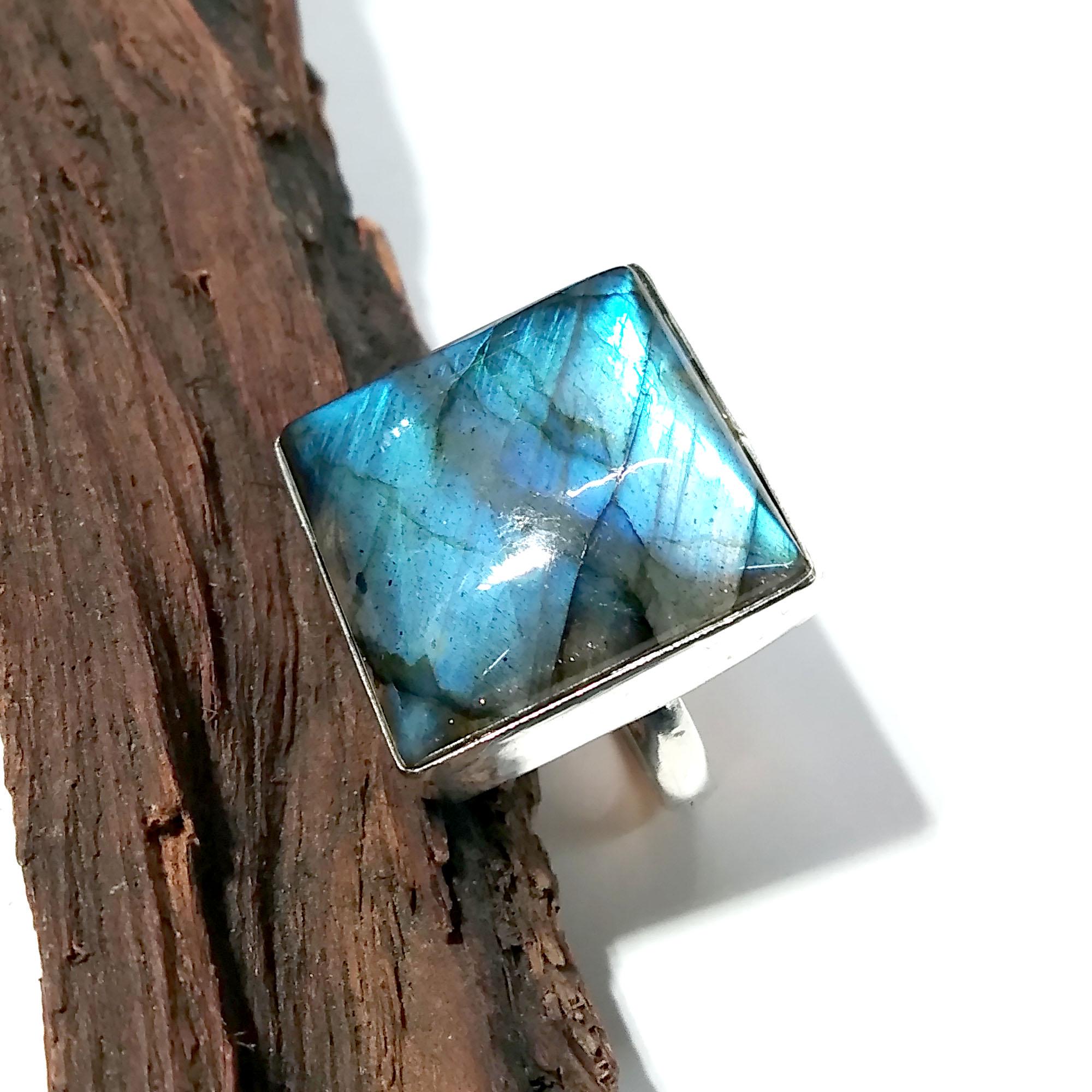 Natural Labradorite Blue Fire Gemstone Ring, 925 Solid Sterling Silver Ring, Labradorite Stone Size 20x20 mm Gift Mother’s day Ring